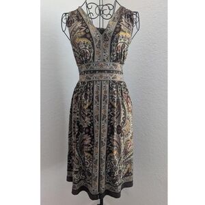 Perceptions Black and Cream Paisley Midi Dress